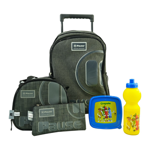 ست 6 در 1 کوله پشتی چرخدار 40 سانتی Pause مدل طوسی Trolly Bag - Pause